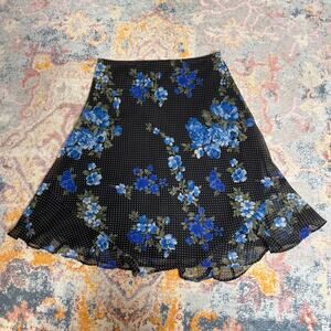 Vintage Y2K black and blue floral polka dot romantic midi skirt